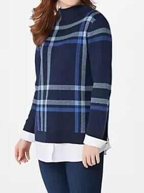 Isaac Mizrahi Live! Plaid Jacquard Sweater w/ "White Shirt" Layered Womens 2XS